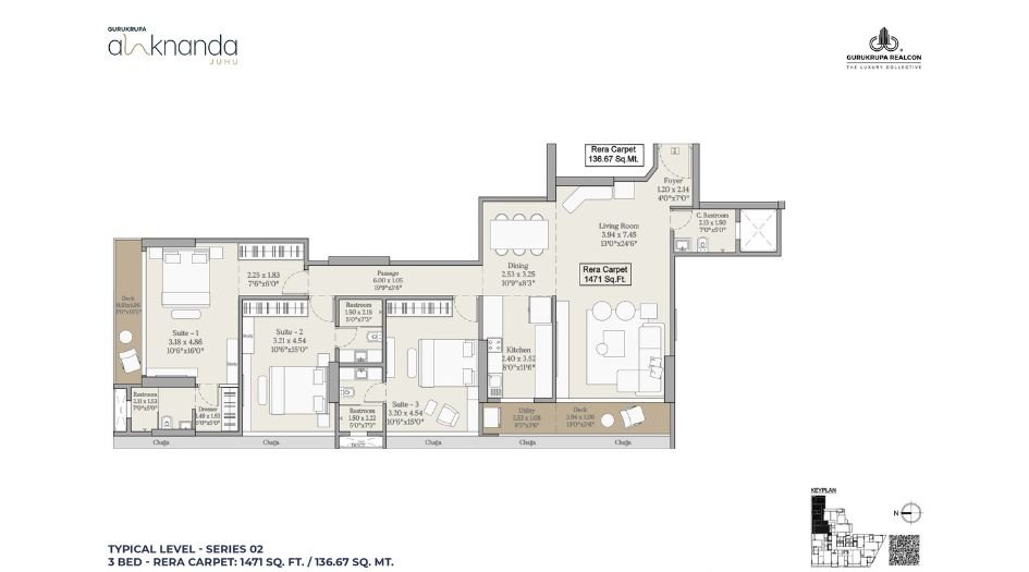 Gurukrupa-Alaknanda-Floor-Plan-3 BHK-1471 Sqft